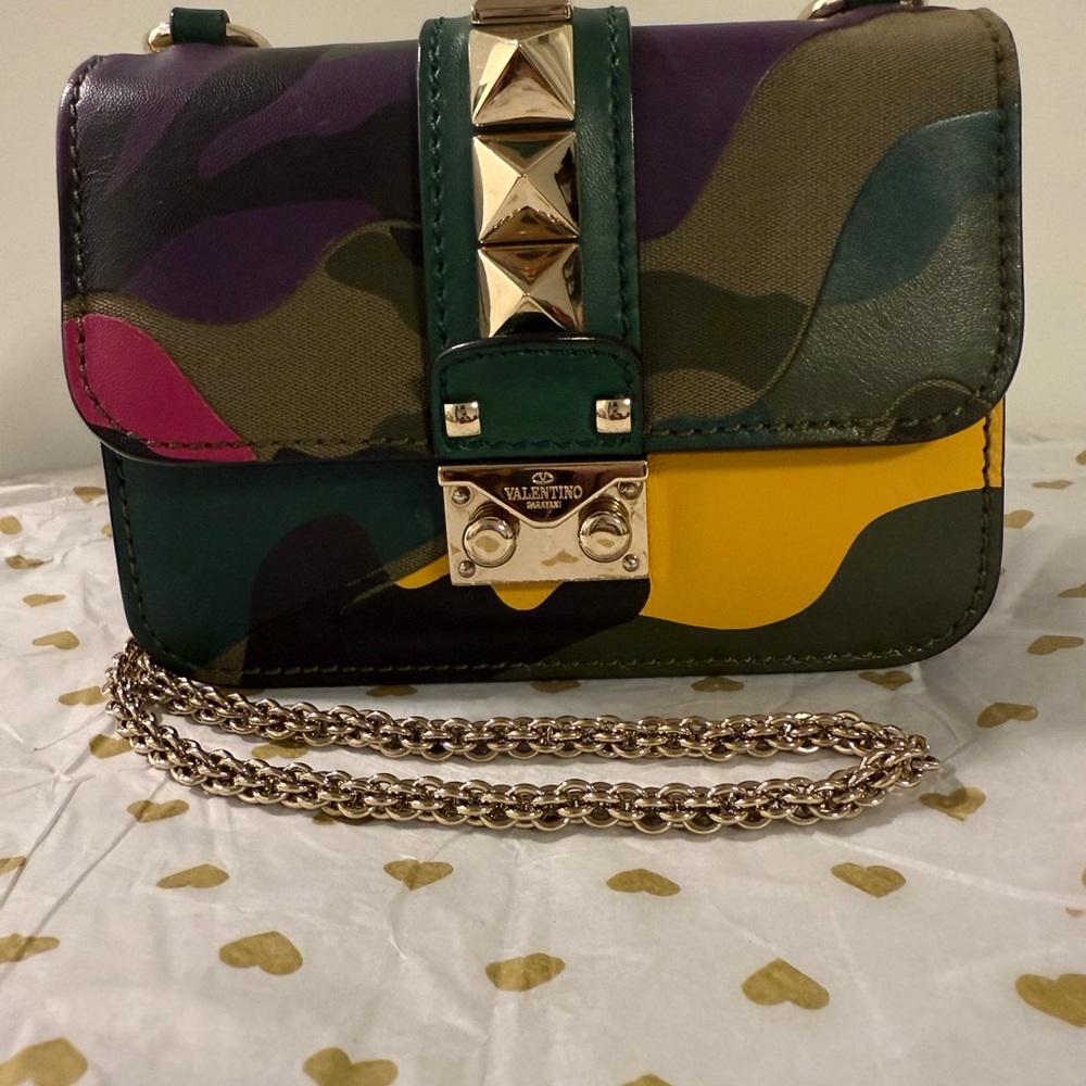 Valentino Garavani Mini Camouflage Crossbody Bag with Gold Accents